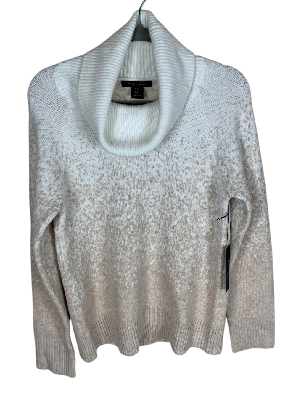 Women's Tahari Cream Tan Long Sleeve Cowl Neck Sweater Size M Cozy Ski Cabincore